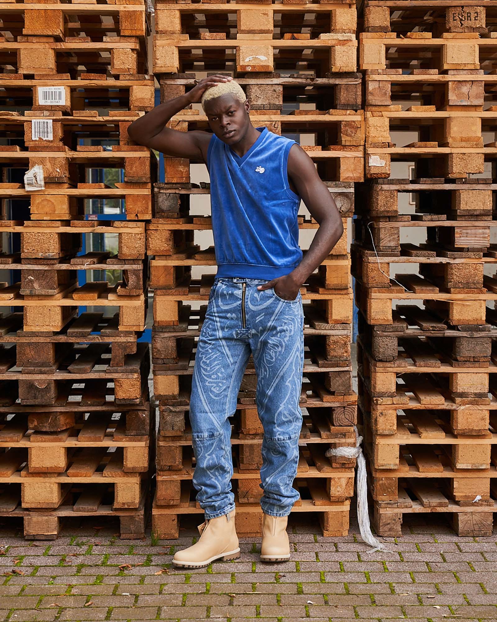 5 Pocket Denim Trousers With Print - Image 2