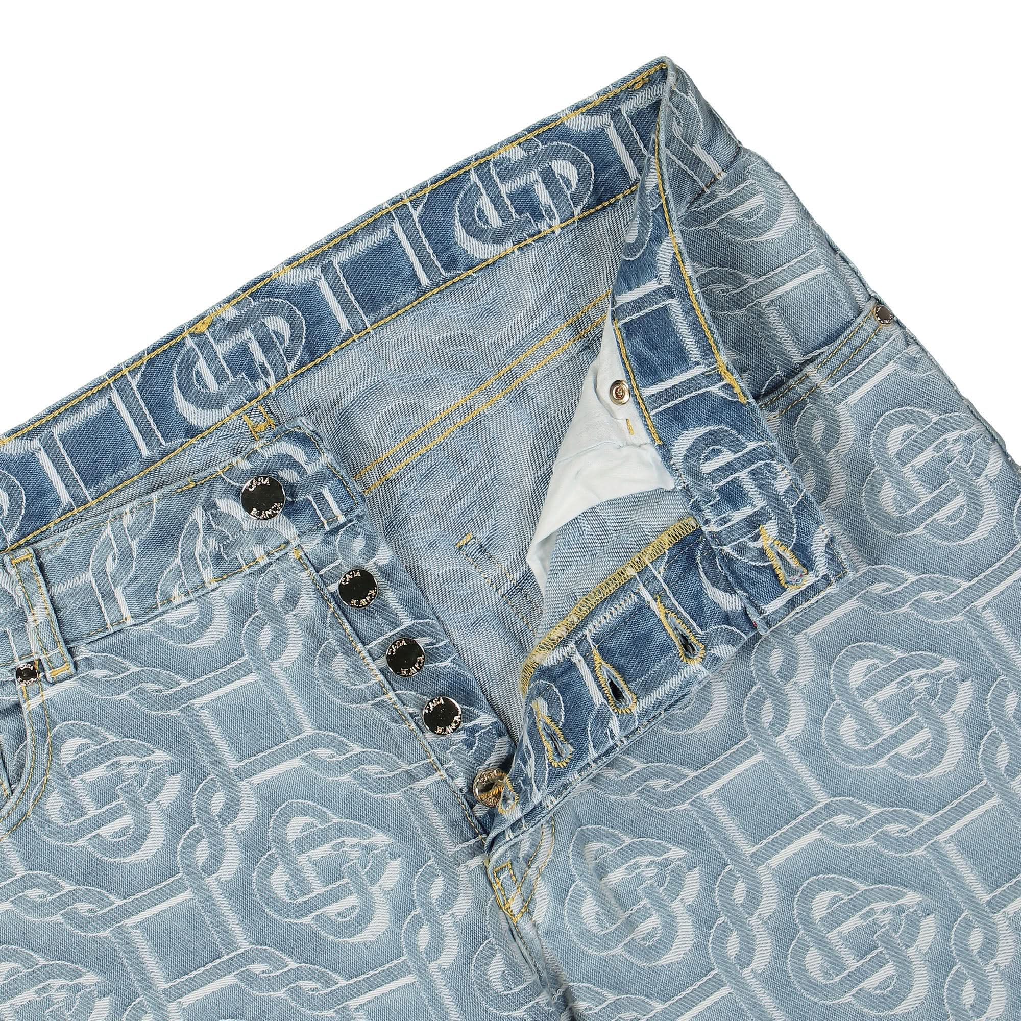 Denim Bleached Monogram Trousers - Image 4