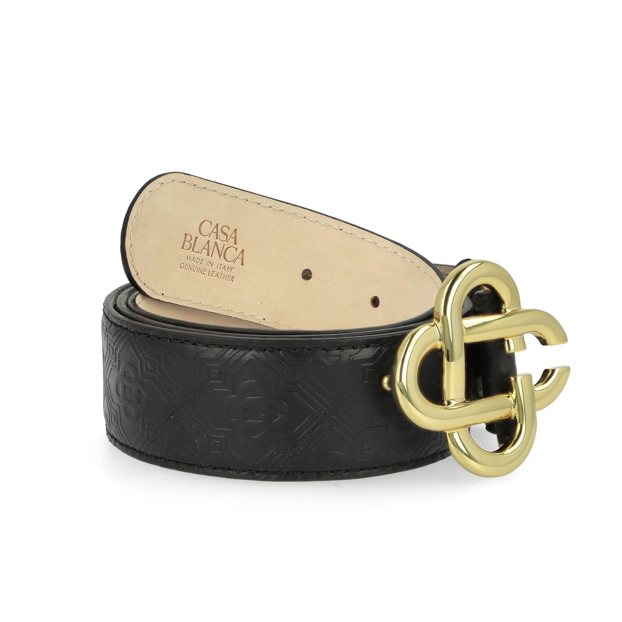 Mens CC Logo Buckle Embossed Belt