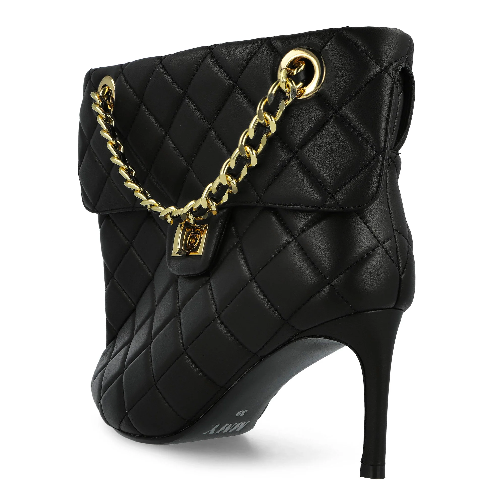 Quilted Bag Detail Pin Heel Short Boots - Image 3