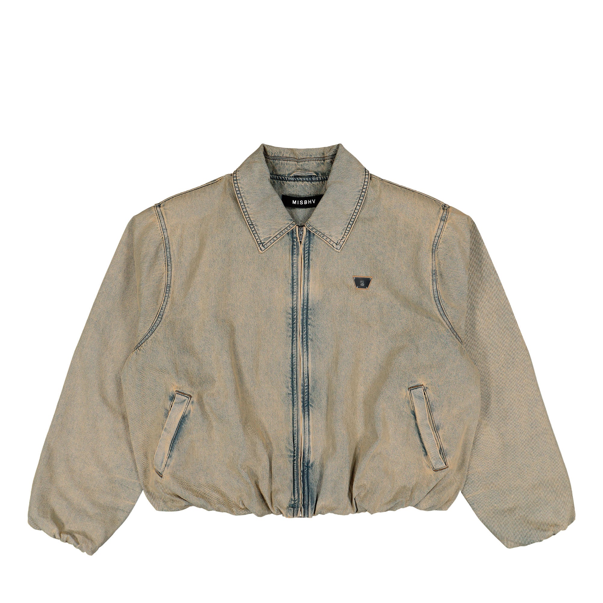 Sand Washed Bomber Denim Jacket