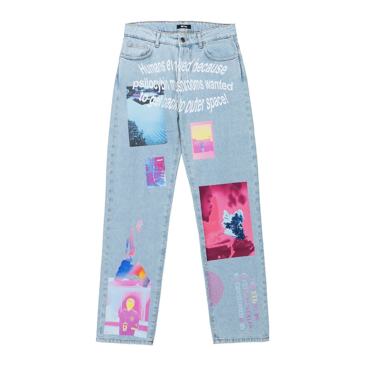 Printed Denim Trousers