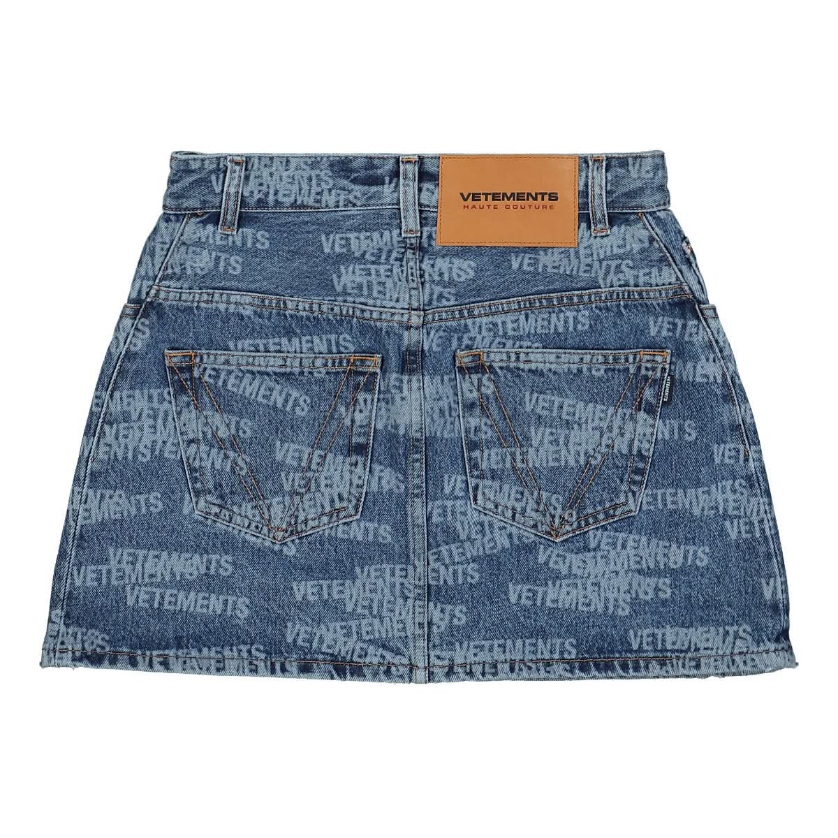 Stamped Logo Cut-Up Denim Mini Skirt - Image 2
