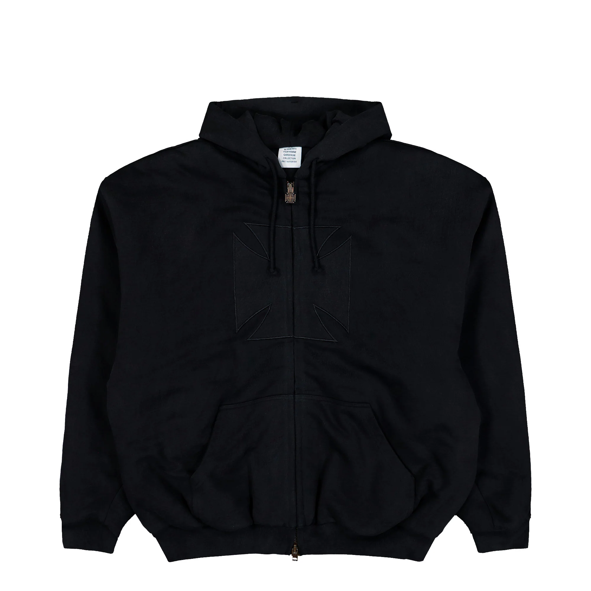 Embroidered Cross Padded Zip-Up Hoodie